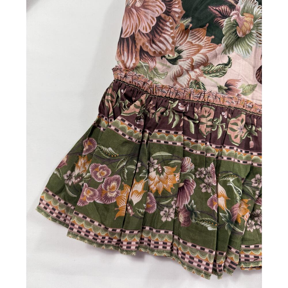 NWT FARM Rio Flowering Garden Tree Green XS Mini Dress puff sleeves ruffled hem - Picture 7 of 15